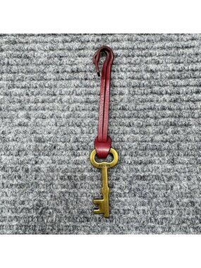 Vintage Fossil Brass Leather Classic Key Fob Bag Charm Bag Tag